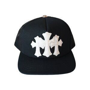 Chrome Hearts Pony Hair Cemetery Cross Patch Trucker Hat Black